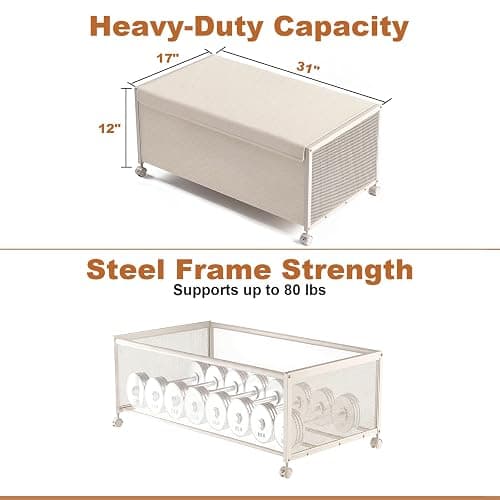 Fokyfok 2PC Under the Bed Storage Containers,12 inch Height Under Bed Shoe Storage,31inch Long Underbed Storage with Wheels,Large Rolling under bed Clothes Storage Drawers with Lid for Dorm Tall,Ivory thumbnail 2