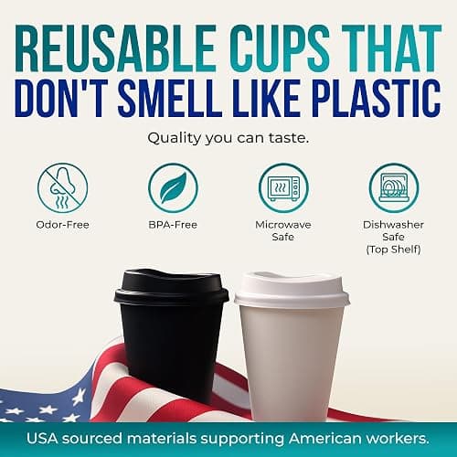 Rolling Sands USA Made 16 oz Reusable Coffee Cups with Lids 2 Pk, To Go Travel Cups, Hot or Cold Drinks, Dishwasher and Microwave Safe, Black thumbnail 4