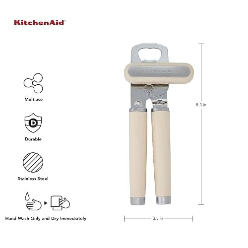 KitchenAid Classic Multifunction Can Opener and Bottle Opener Easy to Use, Razor Sharp Stainless Steel Cutting Wheel, Soft Ergonomic Handles, Almond Cream - Almond Cream - Can Opener thumbnail 2