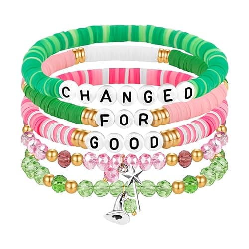 5 Pcs Wickedly Friendship Bracelets for Women as Witch Jewelry Matching Witch Costume Accessories Wickedly Party Favors Pink and Green Bracelet Wickedly Gifts for Fans Dress Decor Ghristmas Gifts - Image 1