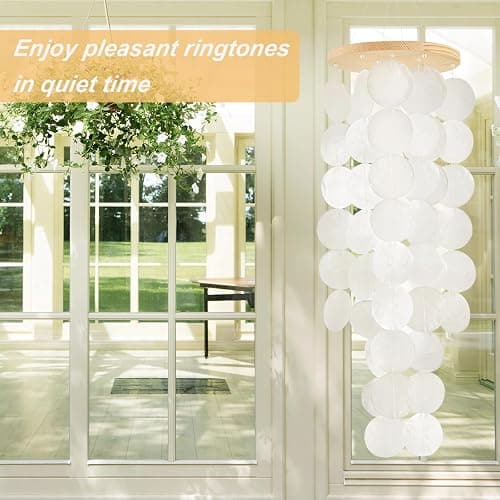 Wind Chimes for Outside - Handcrafted White Capiz Shells Windchime Coastal Style Decor for Indoor/Outdoors, Garden Decor, Great for Women, Wind Chimes Lovers and More thumbnail 5