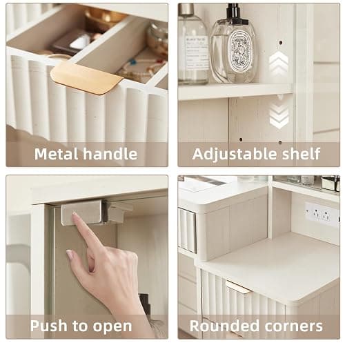 LEYAOYAO Vanity Desk with Mirror and Lights, 43.5'' Fluted Makeup Vanity with 6 Drawers and Adjustable Shelves, Wood TC Make Up Vanity Dressing Table with Glass Top and Power Outlet for Bedroom thumbnail 7