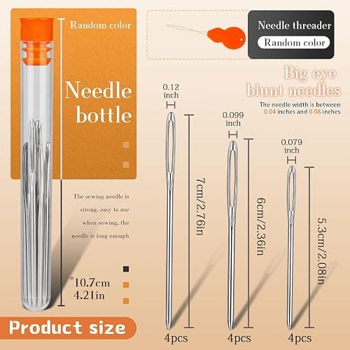TLKKUE 12 Pcs/3 Sizes Large-Eye Blunt Needles, Steel Yarn Needle with Needle Threader, Tapestry Needle for Sewing Crochet Knitting Embroidery (Silver 2.08in/2.36in/2.76in) thumbnail 2