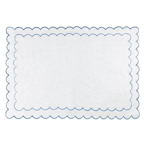 laoyuandamai ﻿ Scalloped Bath Mat Towel 100% Cotton Cute Bath Mats White Bath Rugs Embroidery Preppy Bathmats Bathroom Shower Floor Mats Blue Bathroom Decor (Blue, 27.6 x 18.9in, Classic) - Image 1