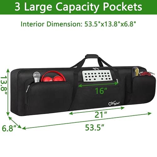 SNIGJAT 88 Key Keyboard Case Soft (Size: 53.5"x13.8"x6.8"), Padded Piano Case with Handle and Adjustable Shoulder Straps, Keyboard Gig Bag with 3 Pockets for Music Stand, Sustain Pedals, All Black thumbnail 3