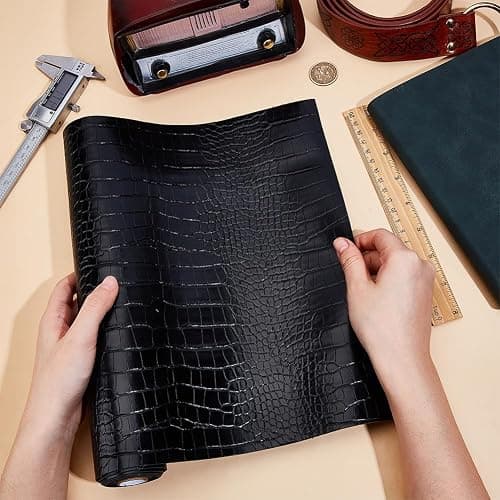 CRASPIRE 53"x12" Crocodile Leather Fabric Faux PU for Embossed Making Sewing Skin Grain Sheets Fabric Material DIY Upholstery Crafts Handbags Furniture Car Wrapping Leather Earrings Shoes Belt Black thumbnail 2