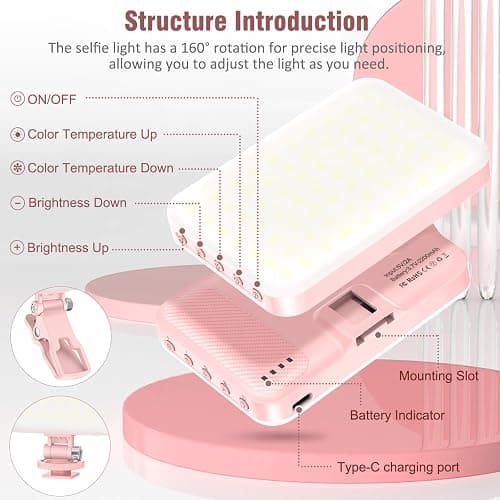 ALTSON 60 LED Portable Selfie Light Video Conference Lighting with Clip & Camera Tripod Adapter Rechargeable 2200mAh CRI 97+, 9 Light Modes for Phone iPhone Webcam Laptop Photo Makeup thumbnail 4