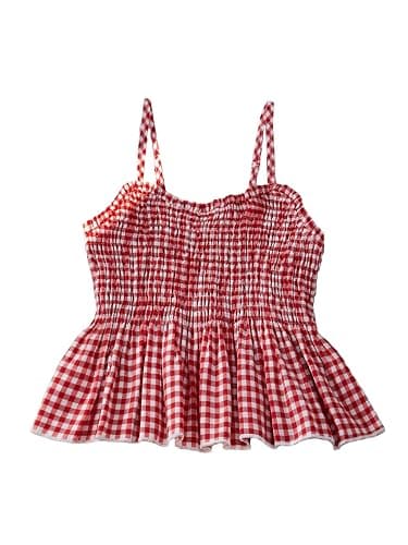 RoseSeek Girl's Y2K Gingham Peplum Cami Tops Ruffle Hem Spaghetti Strap Babydoll Plaid Summer Crop Top - Image 1