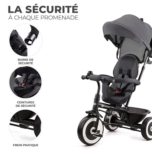 Kinderkraft ASTON Tricycle Bébé Évolutif, Draisienne Évolutif, Trike Bebe, Velo Poussette Bebe Évolutif, Velo Enfant 5 ans, De 9 Mois, Compact, Accessoires Pratiques, Capote pliante, Gris thumbnail 7