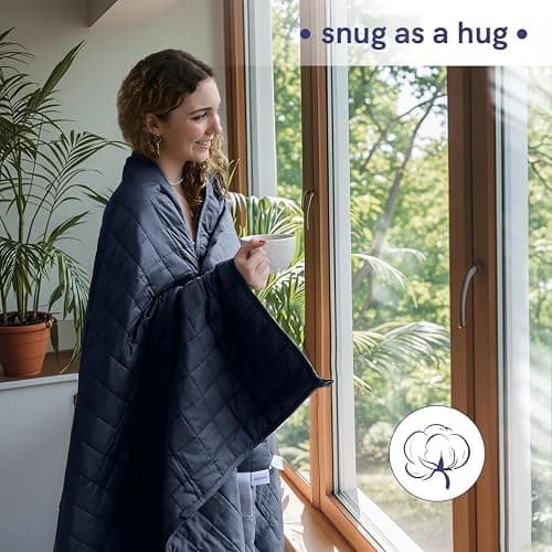 YnM 15lbs Weighted Blanket for Adults, Cotton Heavy Bed Throw Blanket with Cooling Glass Beads for All Season Use, Ideal for One Person of 140lbs (60x80 Inches, Queen Bed, Navy) thumbnail 4