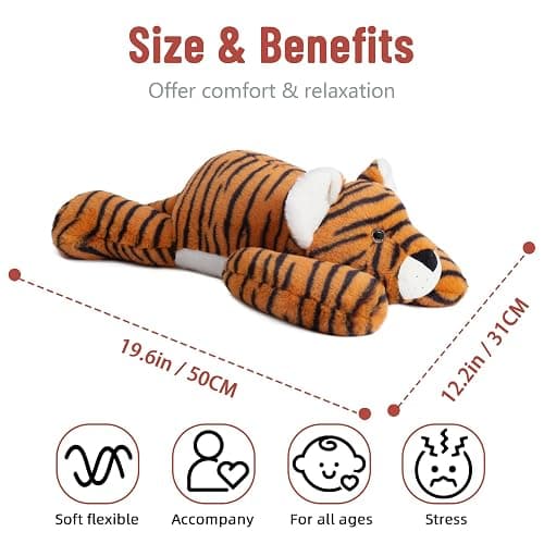Niuniu Daddy 20" | 3.3 Pound Tiger Weighted Stuffed Animals for Adults, Stuffed Tiger Plush Toy for Toddler Teens Kids, Large Fluffy Plushy Pillow with Soft Fur for Present Christmas Birthday thumbnail 3