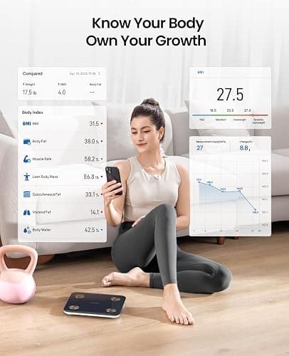 YINOLIFE Smart Scale for Body Weight, BMI, Body Fat, Muscle Mass, Highly Accurate Digital Bathroom Scale, 20 Body Composition Analyzer Sync Apps 400lbs,10.2" Compact Scale, Blue thumbnail 4