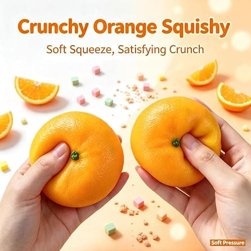 Crunchy Orange Squishy Asmr Bead Filled, Slow Rising Squeeze Fidget Toy | Realistic Fruit Squeeze Ball with Crunch Sound, Durable Portable Slow Rebound Calming Tool for Kids Adults thumbnail 3