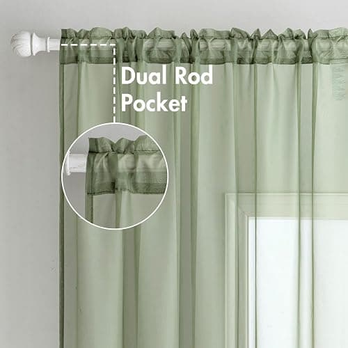 MIULEE 2 Panels Sage Green Sheer Curtains 84 inches Long Window Curtains Rod Pocket Elegant Window Voile Panels/Drapes/Treatment for Bedroom Living Room (54X84 Inches) thumbnail 2