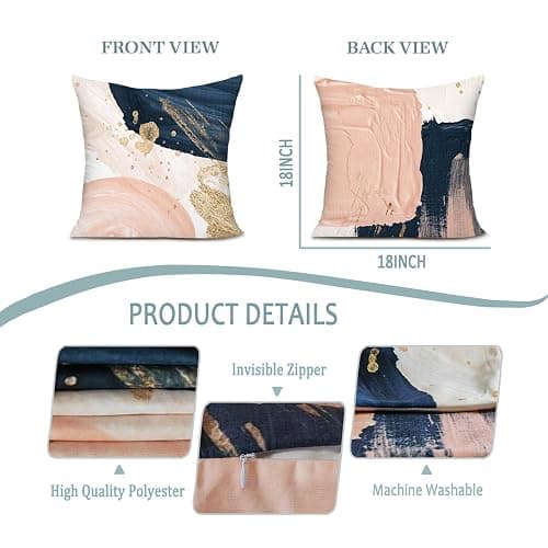 KAIOUS Navy Blue and Pink Throw Pillow Covers Decorative Pillow Covers for Couch Sofa Bed Living Room Bedroom 18x18 inches Set of 2 thumbnail 3