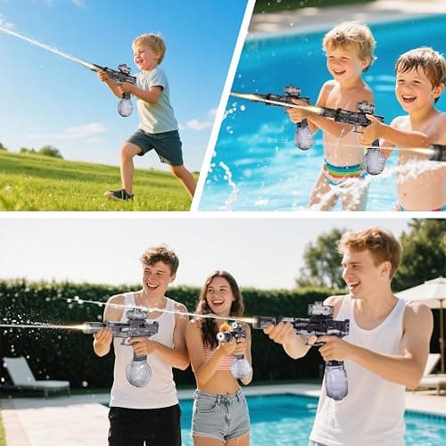 Sidypro Electric Water Gun with Long Range,LED Light Automatic Squirt Gun for Kids and Adults,Outdoor Long Distance Water Pistol for Pool Beach Summer Swimming Party (Black) thumbnail 6