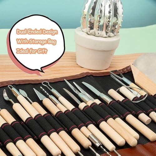 40PCS Clay Tools Set with Storage Bag Polymer Clay Sculpting Tools for Pottery, Ceramic, Modelling & DIY Crafts for Adults, Beginners & DIY Lover thumbnail 4