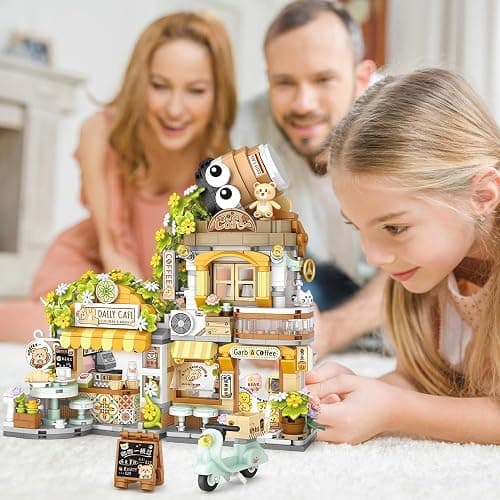 MindBox City Cafe Building Blocks Toys, Openable Coffee Shop Building Set for Boys Girls Age 8+,1077pcs Mini Bricks (Green) thumbnail 9
