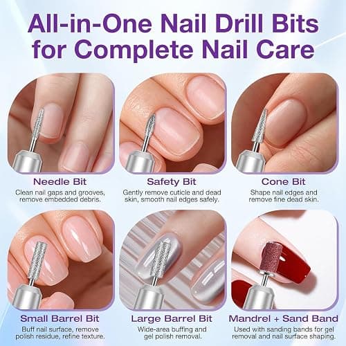 PYRYSA Cordless Electric Nail Drill, 9 Speed Professional E Filer for Nails | LED Display Nail Drill Machine for Acrylic & Gel, Rechargeable Portable Manicure Pedicure Kit for Beginner Home Salon, Silver thumbnail 8