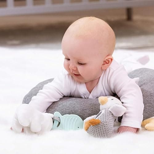 Nuby Penguin Tummy Time Pillow For Babies, Grey And White Plush Nursery Accessories, 39 x 30 cm thumbnail 2