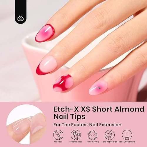 Beetles Gel Nail Tips 576Pcs Extra Short Almond Fake Nails Etch-X | Half Matte Press on Nail Tips Full Cover Gifts for Women Gel Nail Polish Extensions Set thumbnail 6