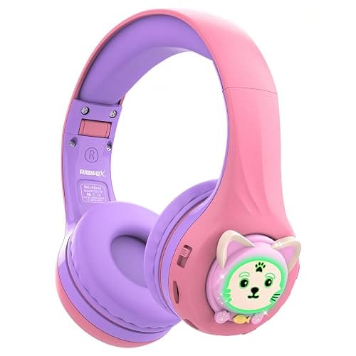 Riwbox CB-7S Kids Wireless Headphones,with Safe Volume Control 74/85/95dB,LED Glow Lights,50H Playtime,Bluetooth V5.3,Built-in Mic, TF Card Slot,for Travel/School/Phone/Laptop(Pink&Purple) - Image 1