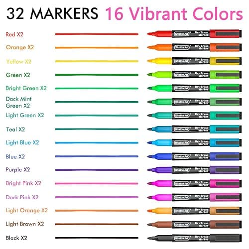 Shuttle Art Dry Erase Markers, 32 Pack 16 Colors Magnetic Whiteboard Markers with Erase, Fine Point Dry Erase Markers Perfect For Writing on Whiteboards,Mirrors for School Office Home thumbnail 3