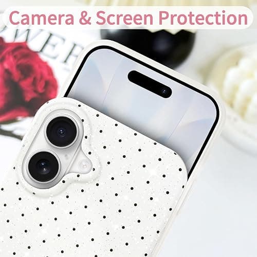 Hython for iPhone 17 Case Cute Polka Dot Aesthetic Design Simple Cover 6.3", Thin Slim Anti-Scratch Soft TPU Bumper Shockproof Rubber Protective Phone Cases for Women Girls, Glitter Magnetic White thumbnail 4