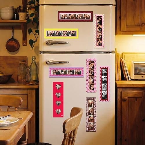 Tellegloww 8 Pcs Magnetic Photo Booth Strip Frame, Retro, 1.5 x 8 in | Vertical Holders for Fridge, Colorful Vintage Design Fits Strips, Refrigerator Decor, Display Photobooth Memories Easily thumbnail 2
