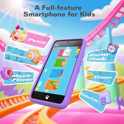 MOMILLA Kids Smart Phone Toys for Girls, 3.97” Touchscreen, Dual Cameras with Stickers, 200+ Games & 16GB Storage, Christmas Birthday Gifts for Kids Age 3-10, Educational Mini Toddler Play Phone Toy thumbnail 3