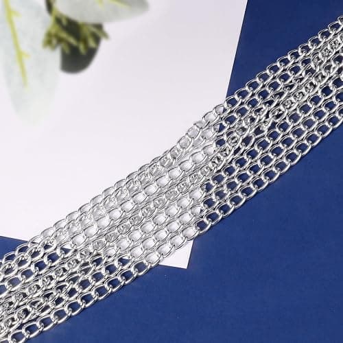 [33ft] Silver Chain for Jewelry Making, 7mm Wide Silver Aluminum Curb Link Chain Roll Bulk for DIY Jewelry Making Craft thumbnail 2