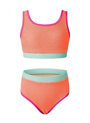 blibean Tween Girls Swimsuits Two Piece Colorblock Bikini Sets with Chest Pad Size 6-15 Years - Image 1