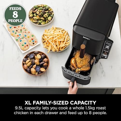 Ninja Double Stack XL Air Fryer, Vertical Dual Drawer Air Fryer with 4 cooking levels, 2 Drawers & 2 Racks, Space Saving Design, 9.5L Capacity, 6 Functions, 8 Portions, Tongs, Black/Copper SL400UKCP thumbnail 5