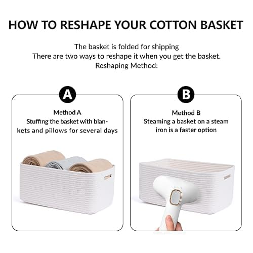 MiniArk Large Storage Baskets for Organizing, Closet Shelf Baskets for Clothes Blanket Towels, Baby Nursery, Toy Bins Box, Woven Rope Baskets, 17 x 13 x 7.5”, 4 Packs Off White thumbnail 7