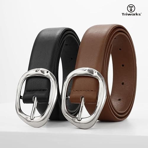 TRIWORKS 2 Pack Leather Belts for Women Fashion Waist Belt with Liquid Shapes Women Belt for Jeans Pants Dresses thumbnail 2