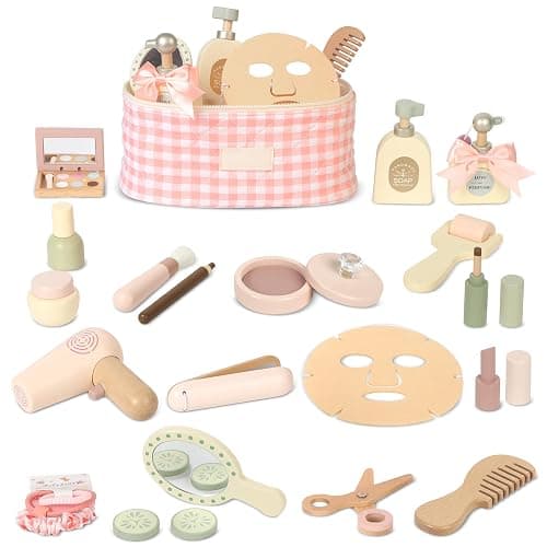 Pithfor Wooden Makeup Toy Set, Pretend Play Makeup Set for Kids Toddlers, Play Beauty Makeup Kit for Girls 3 4 5 6 7 Year Old - Image 1