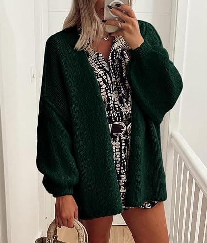 PRETTYGARDEN Womens Oversized Cardigan Sweaters 2025 Fall Long Lantern Sleeve Knit Open Front Lightweight Sweater thumbnail 4