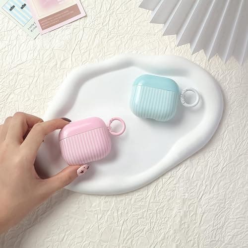 Fycyko for AirPod 4th Generation Case Cute Striped Trendy Aesthetic Glossy Shockproof Protective Case for AirPod 4 with Cleaner Kit-Pink thumbnail 5
