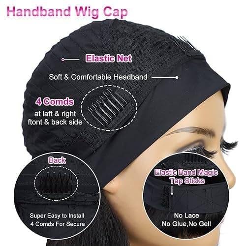 Headband Wig Human Hair,10 Inch Curly Wigs for Black Women,Natural Black | Glueless Headband Wigs,None Lace Front Wig Easy Wear,150% Density Machine Made,Half Wig Human Hair Beginner Friendly thumbnail 4