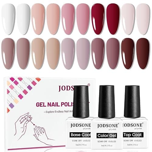 JODSONE 10 Colors Gel Nail Polish Set with Base Coat & Top Coat White Pink Purple and Red Gel Polish for All Seasons Girl's Holiday Gift - Image 1