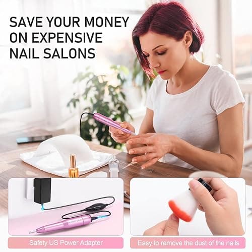 Portable Electric Nail Drill File Machine with Acrylic Nail Kit Set Professional 20000rpm Manicure Pedicure with Sanding Bands Brush for Nail Art Gel Nail Polish Tips Clippers thumbnail 7