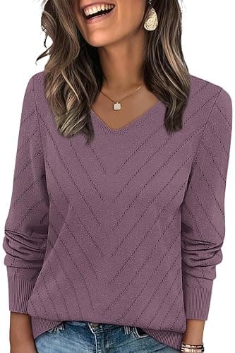 WIHOLL Sweaters for Women V Neck Casual Knit Long Sleeve Tops Lightweight Pullover Clothes Fall Fashion Outfits 2025 - Image 1