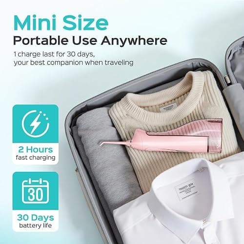 COSLUS Water Teeth Flosser: 300ML Electric Water Tooth Floss Cordless Jet Flossers for Teeth Cleaning IPX7 Waterproof Rechargeable Portable Travel Floss Light-Pink thumbnail 8