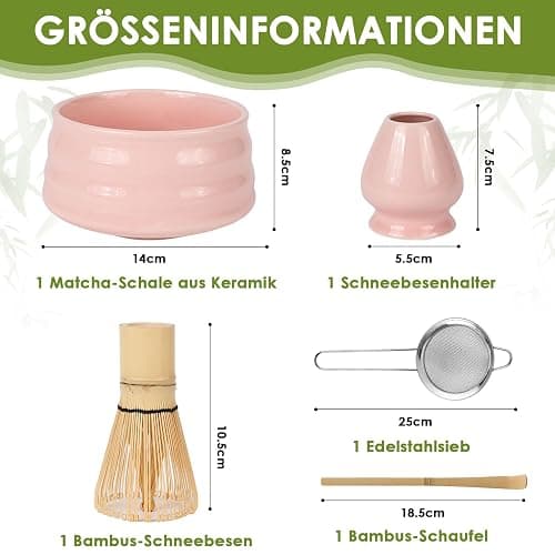 LustLocke Matcha Set Rosa, Matcha Tea Set 5 Piece Matcha Besen Set - Stylisches Matcha Set für Einsteiger - Matcha-Besen, Matcha-Schale, Matcha Filtersieb, Chasen und Matcha Löffel, Matcha Zubehör thumbnail 2