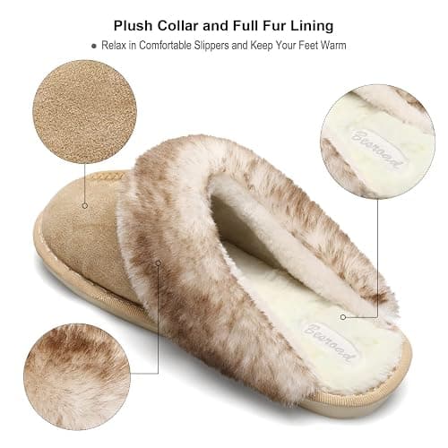 Besroad Winter Fuzzy House Slippers Sandals Plush Faux Fur Fluffy Flats Slippers Warm Slide Shoes for Women thumbnail 3