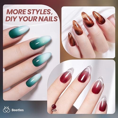 Beetles Jelly Gel Nail Polish Set - 6 Colors Mocha Brown Burgundy Red Purple Green Blue Fall Gel Polish Kit Sheer Translucent Effect Soak Off UV Midnight Syrup Nail Art Manicure Gift for Women thumbnail 3