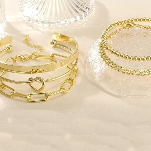AOZEL Gold Plated Bracelets for Women Stack,Bangle Cuff Bracelet Set Non Tarnish Jewelry for Women Trendy thumbnail 4