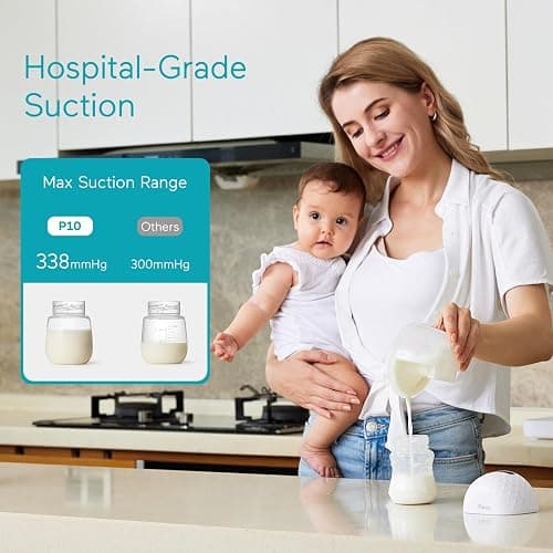 Paruu P10 Hands Free Breast Pump Wearable, 338mmHg Strong Suction, Low Noise, 4 Modes & 9 Levels, Electric Breast Pump Portable, Smart Display, 19/21/24/28mm Insert/Flange, 2 Pack (White) thumbnail 2