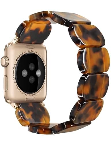 Heesch Tortoise Stretchy Watch Band Compatible with Apple Watch Serise Ultra/SE/8/7/6/5/4/3/2/1, Resin Cute Watch Strap Wristband for iWatch Bracelet for Women Men Girls, 38/40/41mm, 42/44/45/46/49mm, Oval Version thumbnail 4