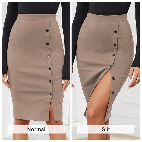 Byinns Women's 2025 High Waist Pencil Skirt Button Slit Work Skirts Plaid Business Bodycon Midi Skirt Knee Length thumbnail 2